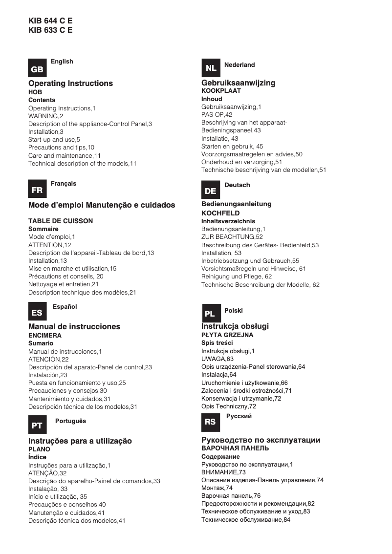 Page n°1 - Manuel utilisateur Hotpoint KIB 633 C E