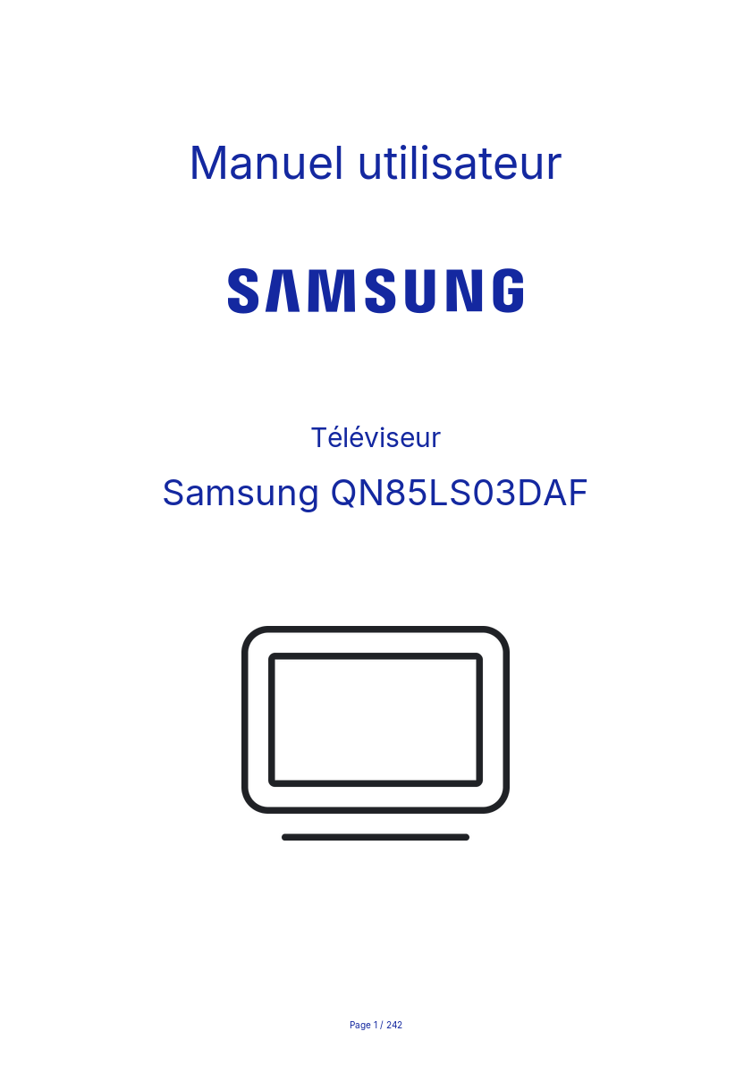 Page 1 de la notice Manuel utilisateur Samsung QN85LS03DAF