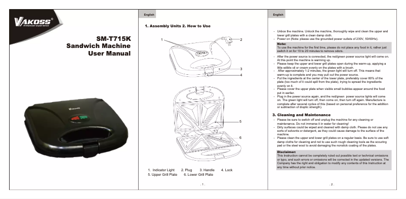 Page 1 de la notice Manuel utilisateur Vakoss SM-T715K