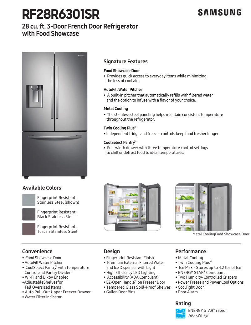 Page 1 de la notice Fiche technique Samsung RF28R6301SG