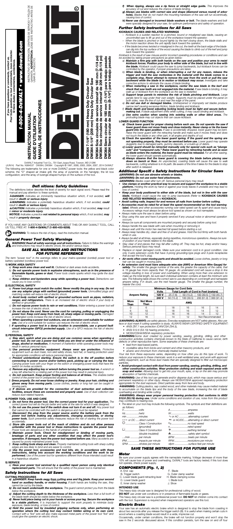 Page 1 de la notice Manuel utilisateur DeWalt DW364K