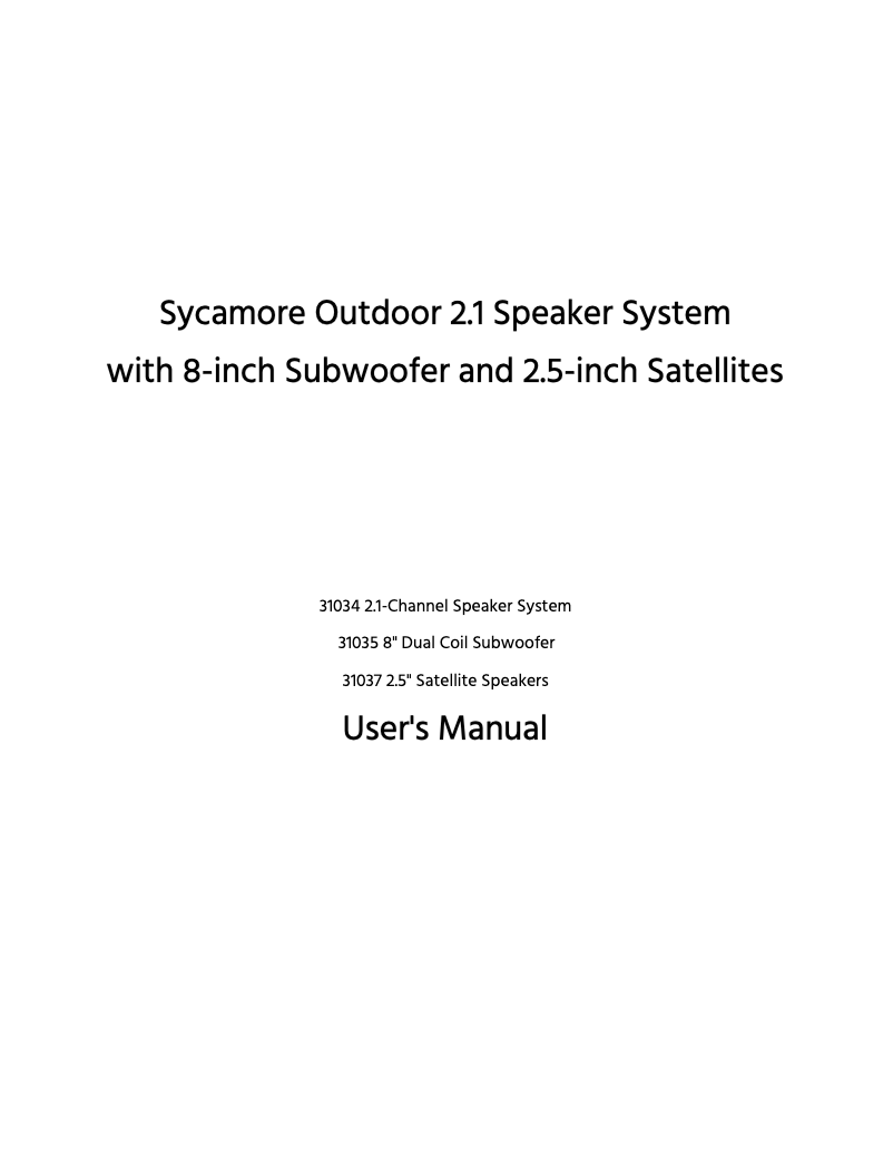 Page 1 de la notice Manuel utilisateur Monoprice Sycamore Outdoor 2.1 Speaker System