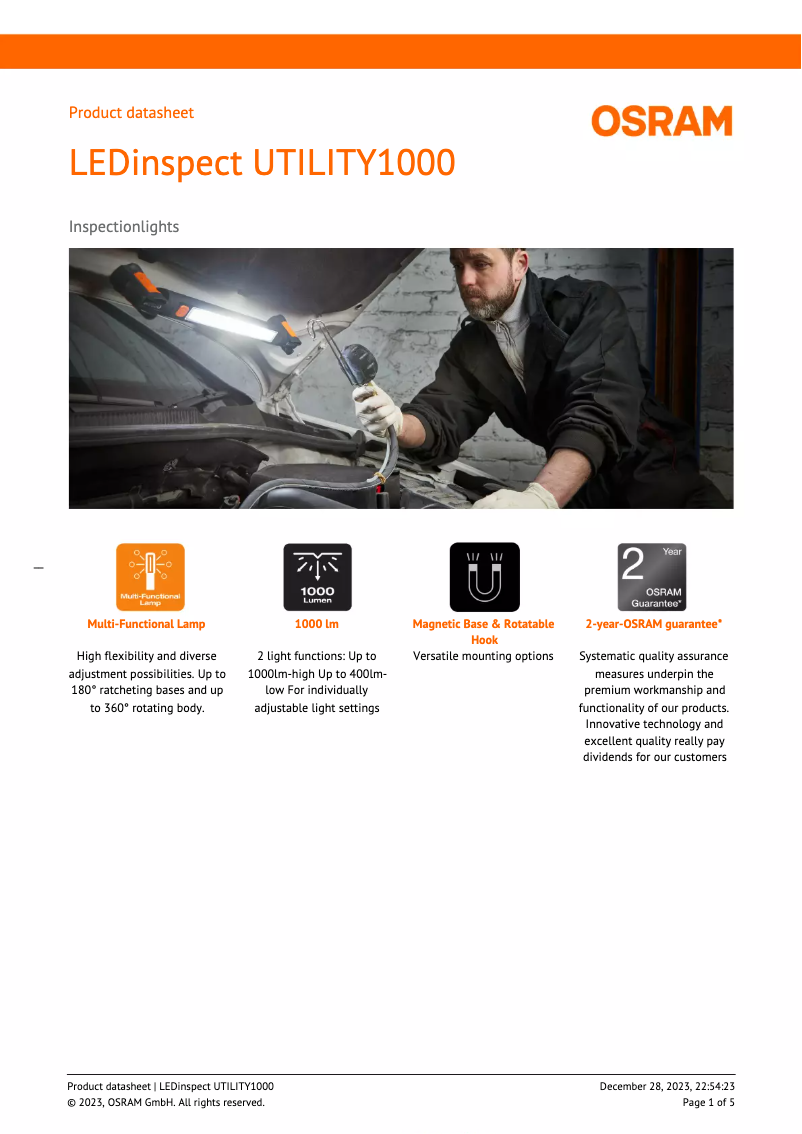 Page n°1 - Fiche technique Osram LEDinspect UTILITY1000