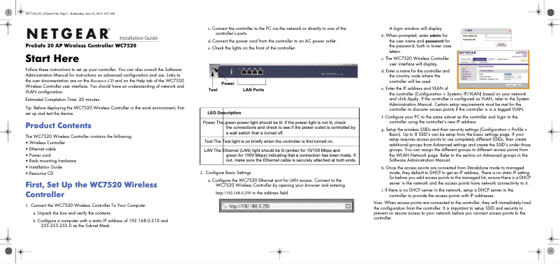 Page 1 de la notice Guide d'installation Netgear ProSafe WC7520