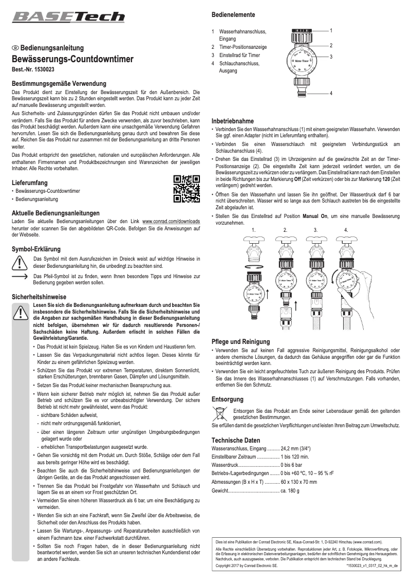 Page 1 de la notice Manuel utilisateur BaseTech 1530023
