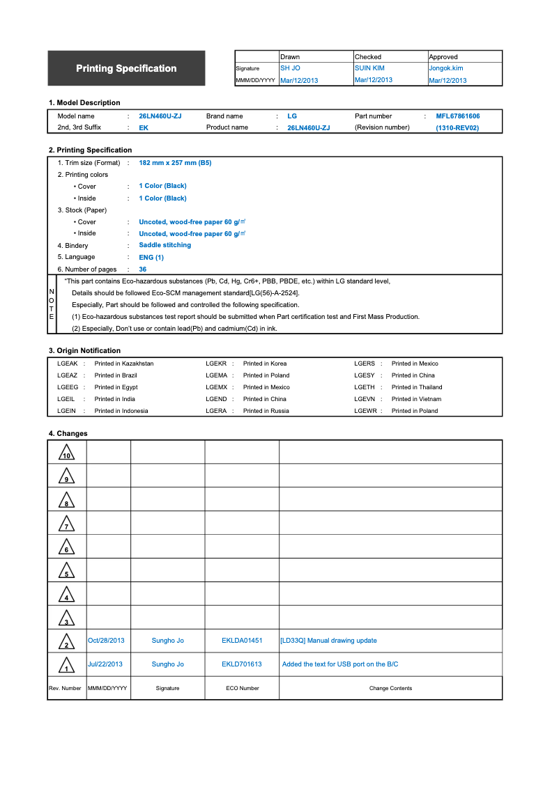 Page n°1 - Manuel utilisateur LG 29LN470U