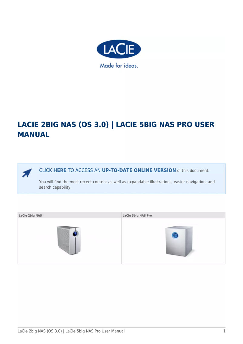 Page 1 de la notice Manuel utilisateur LaCie 5big NAS Pro 10TB