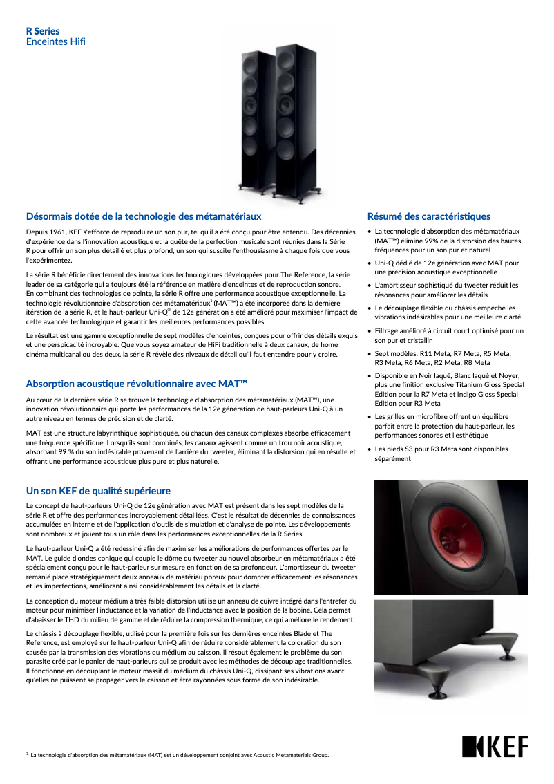 Page 1 de la notice Fiche technique KEF R2