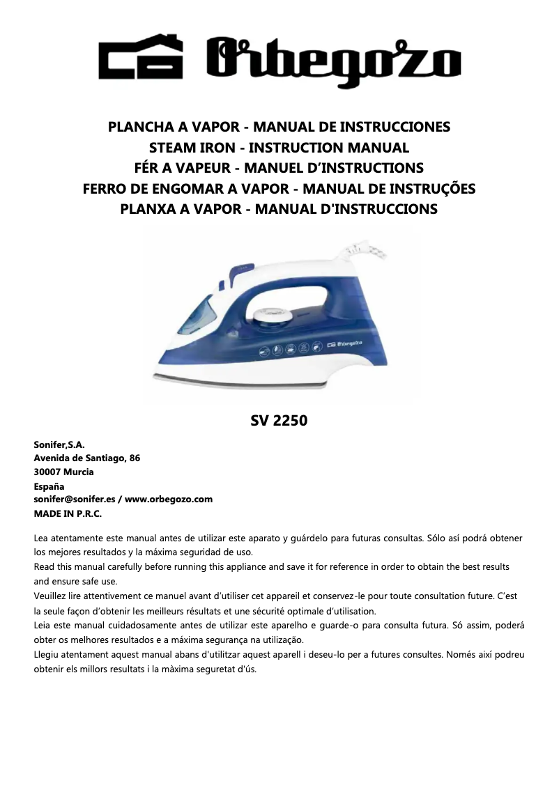 Image de la première page du manuel de l'appareil SV 2250