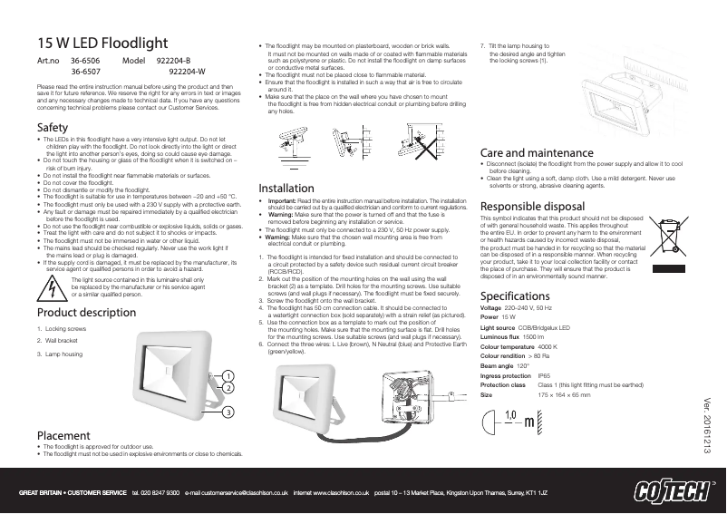First page image of the manual for 922204