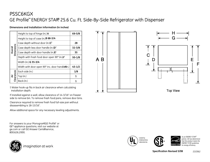 Imagen de la primera página del manual del dispositivo Profile PSSC6KGXCC