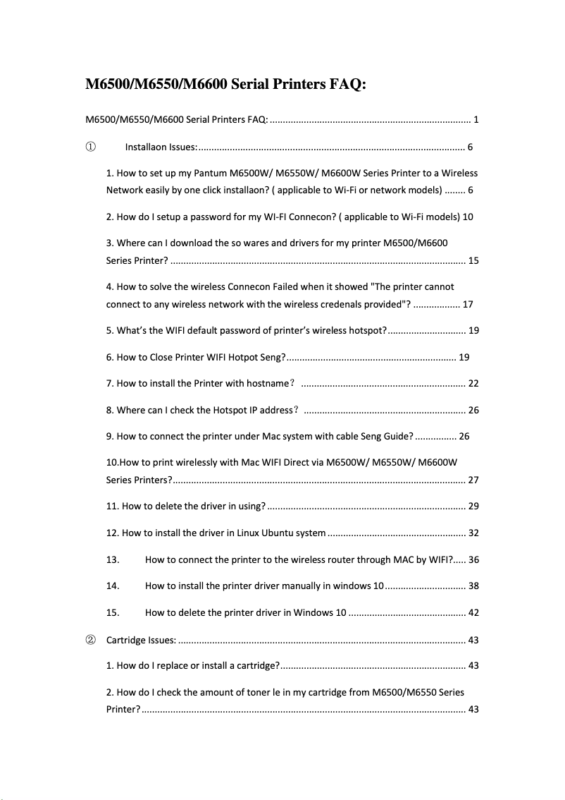 Page 1 de la notice FAQ Pantum M6500N