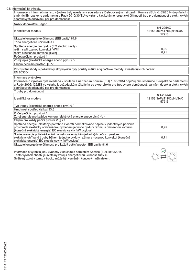 Page n°1 - Fiche technique Fagor 8H-295AX