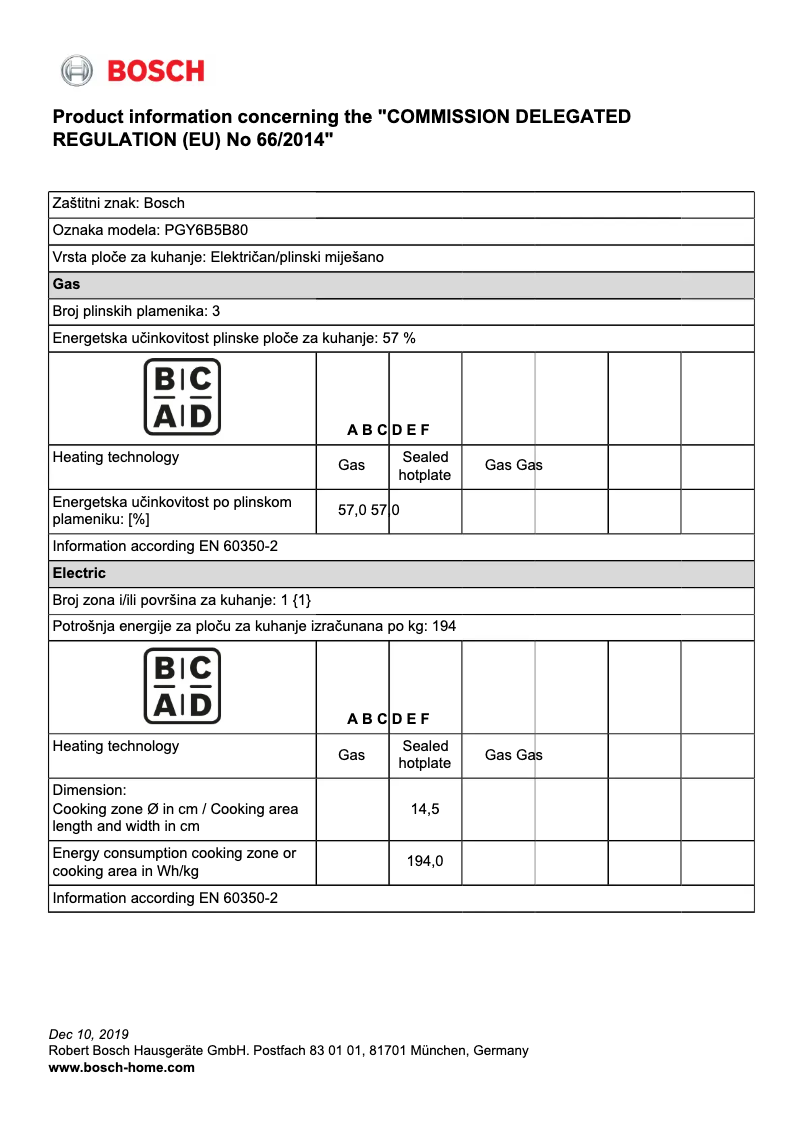 Page 1 de la notice Manuel utilisateur Bosch PGY6B5B80