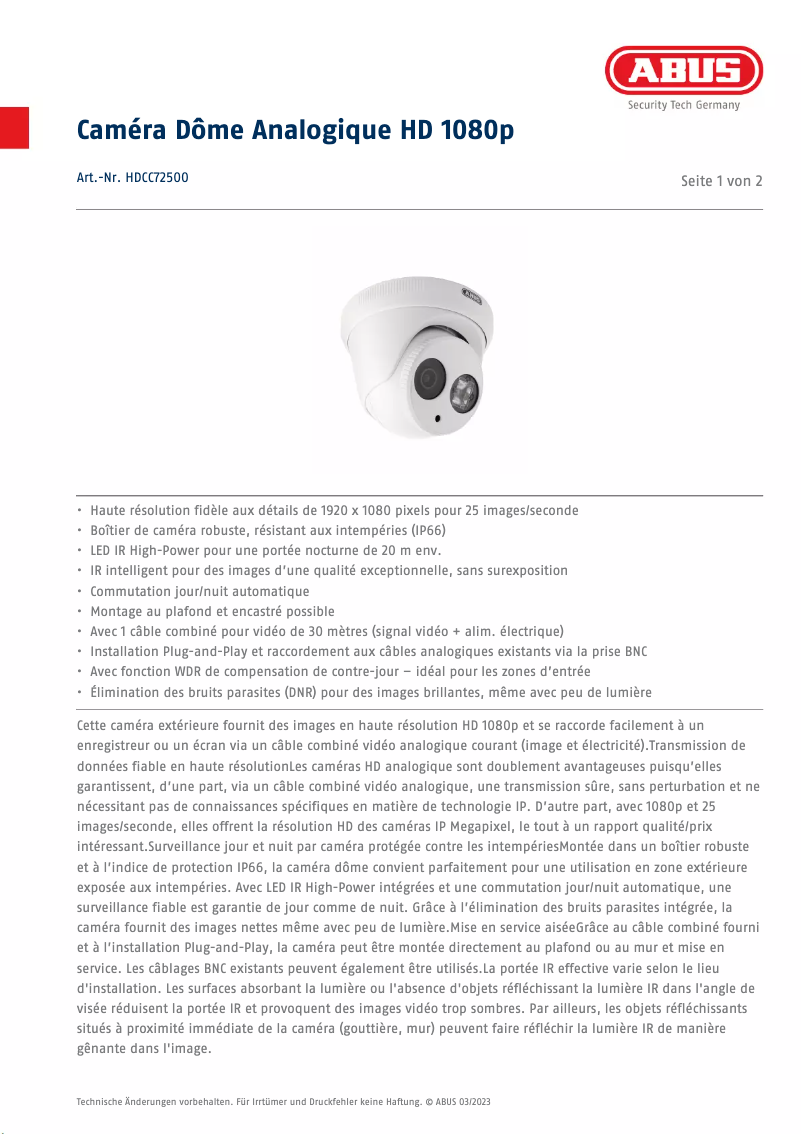 Image de la première page du manuel de l'appareil HDCC72500