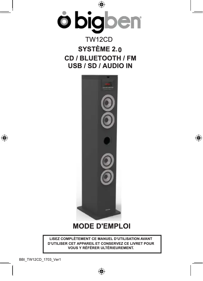 Page 1 de la notice Manuel utilisateur Bigben TWIN12CD