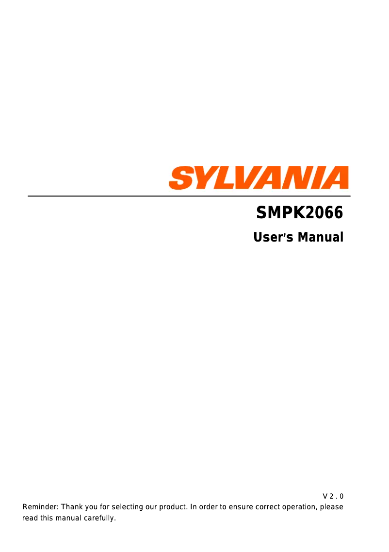 Page 1 de la notice Manuel utilisateur Sylvania SMPK2066