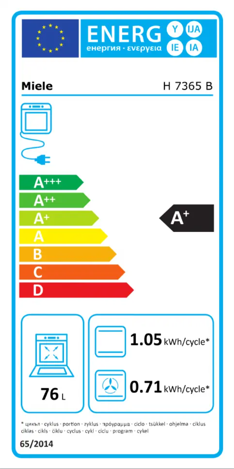 Page n°1 - Label énergétique Miele H 7365 B