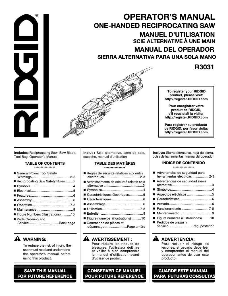 Página 1 del manual Manual de usuario Ridgid R3031