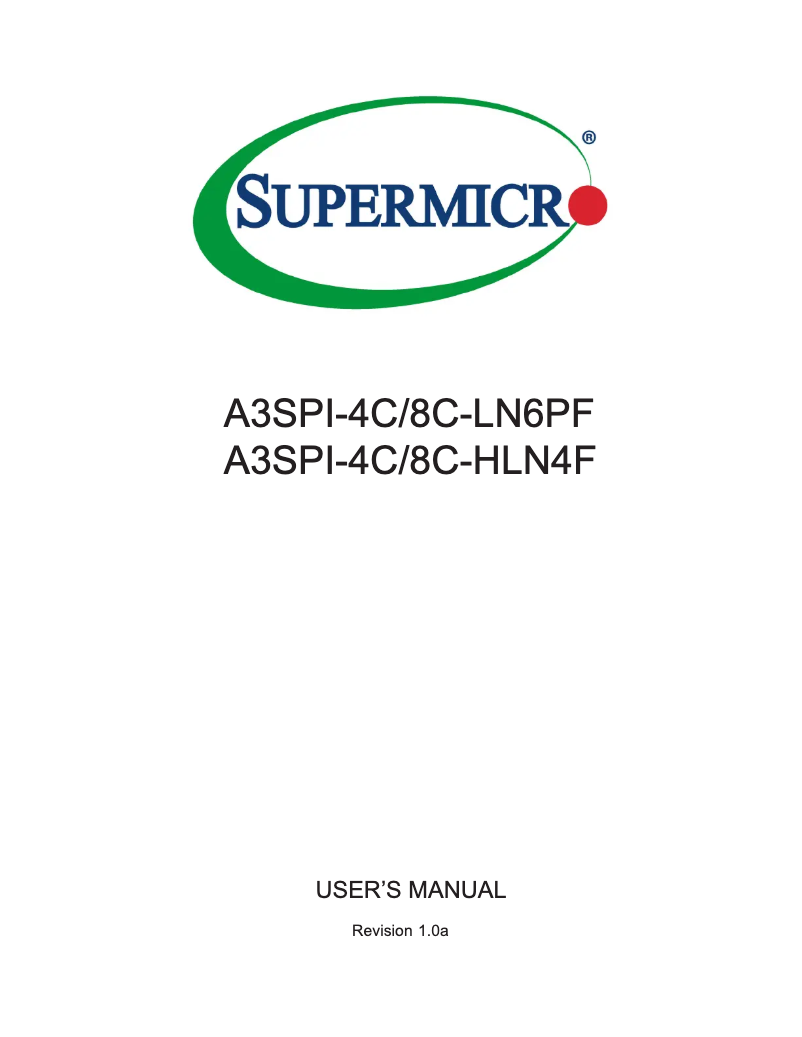 Page 1 de la notice Manuel utilisateur Supermicro A3SPI-8C-HLN4F