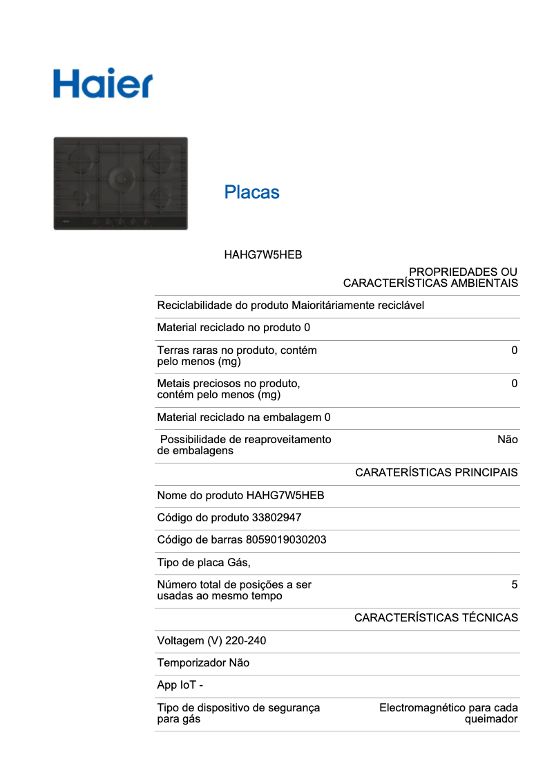 Image de la première page du manuel de l'appareil HAHG7W5HEB