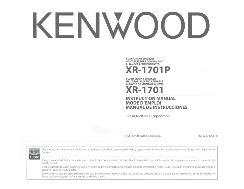 Page n°1 - Manuel utilisateur Kenwood Excelon XR-1701P