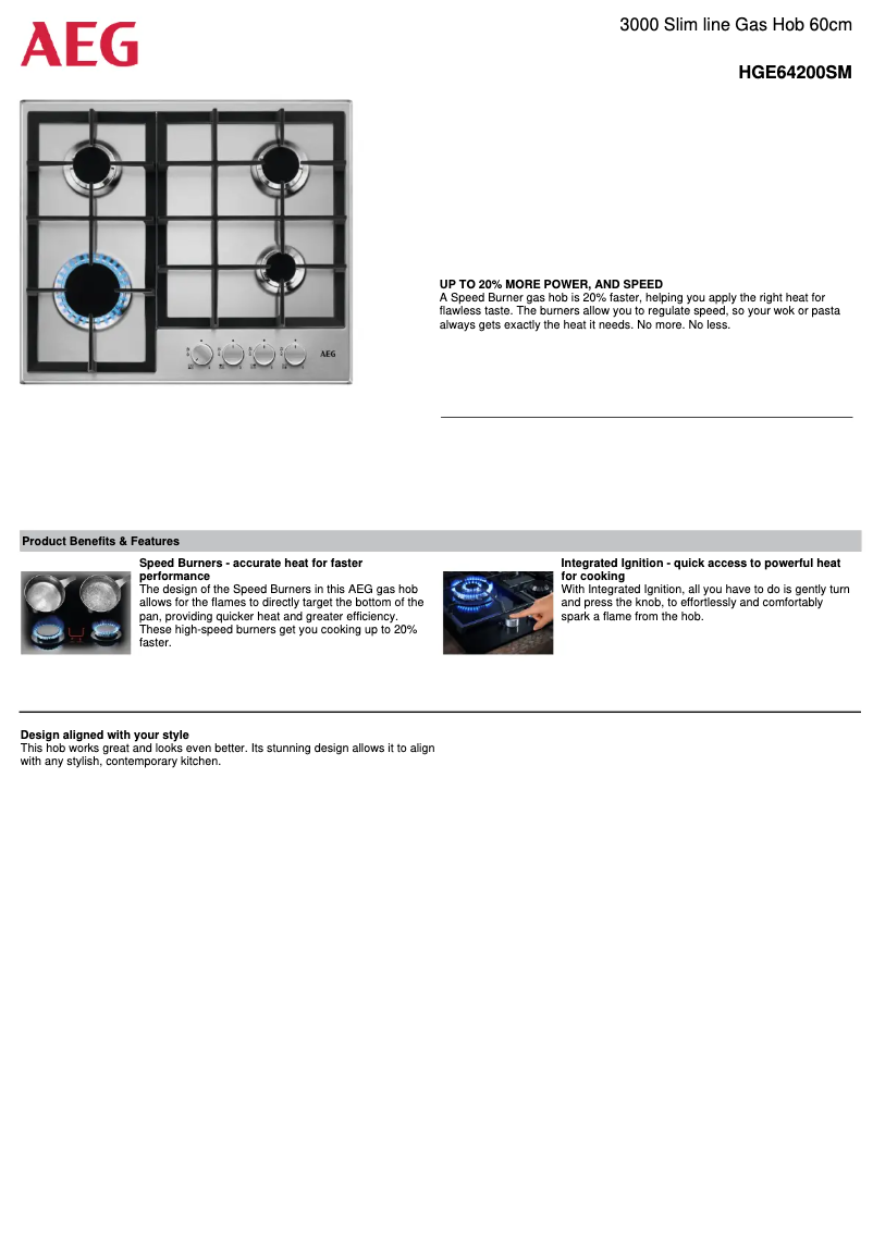 Page 1 de la notice Fiche technique AEG HGE64200SM