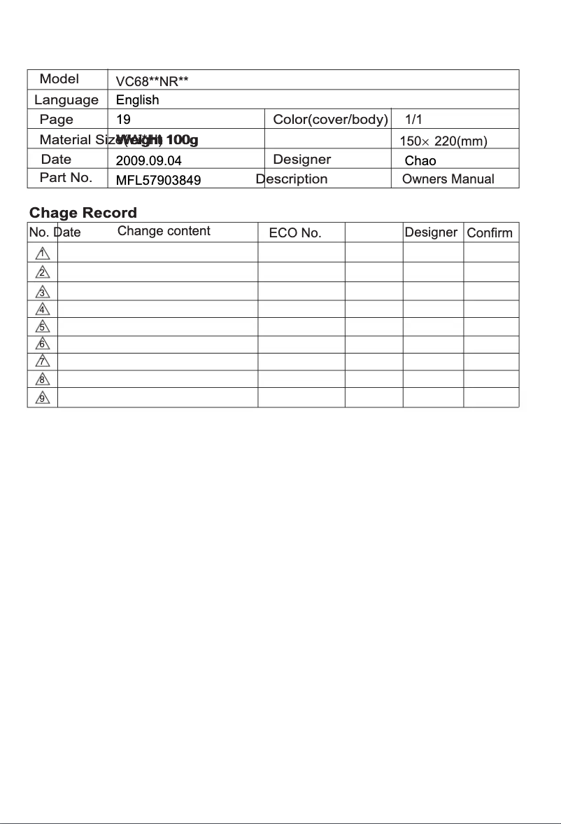 Page 1 de la notice Manuel utilisateur LG VC6820NRTQ