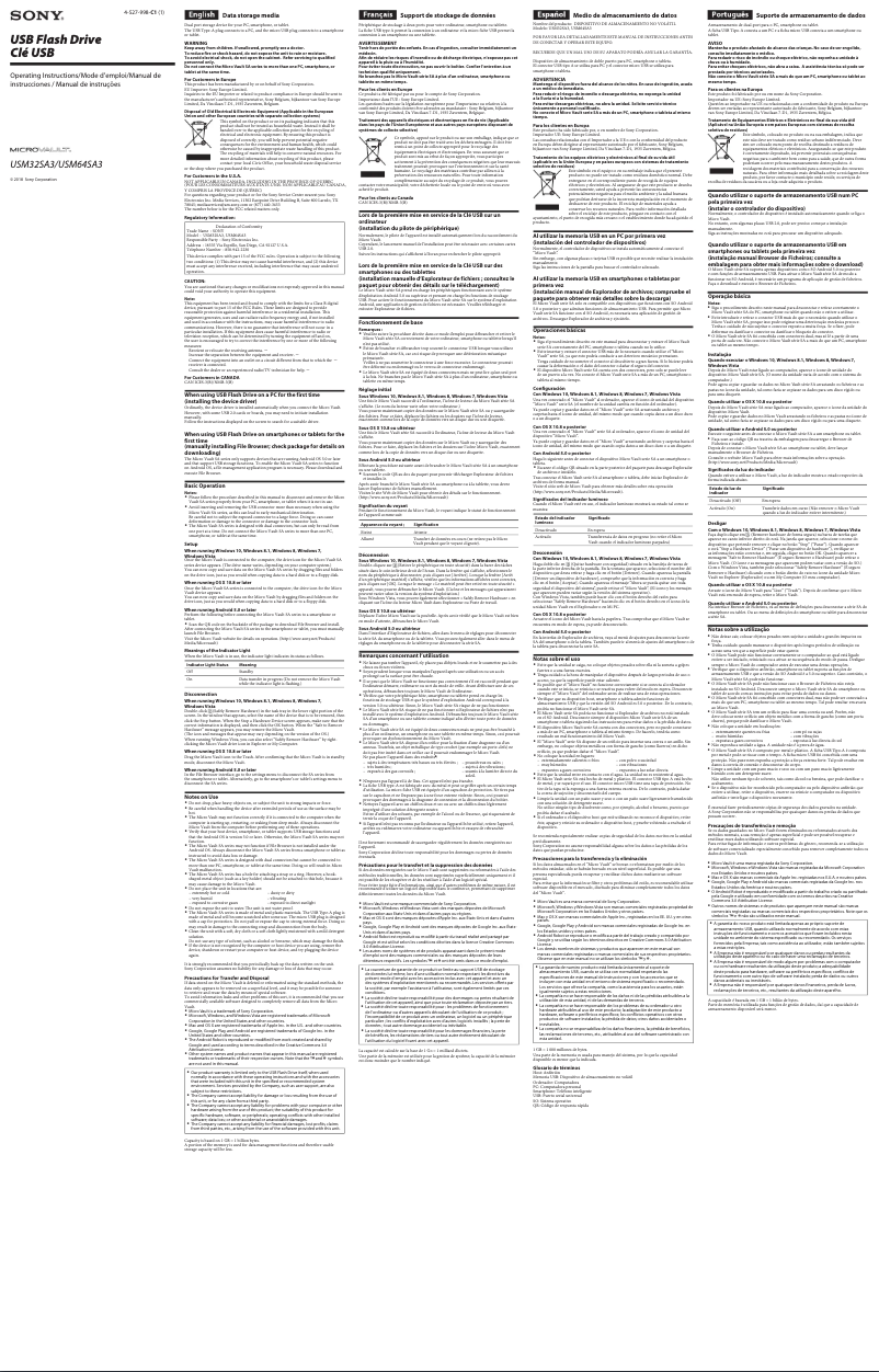 Page 1 de la notice Manuel utilisateur Sony USM16SA3