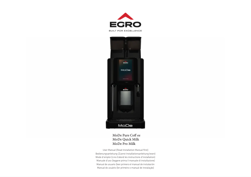 Page 1 de la notice Manuel utilisateur Egro MoDe Pure Coffee
