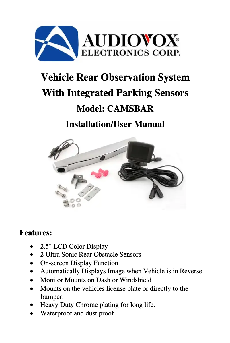 Page 1 de la notice Manuel utilisateur VOXX CAMSBAR