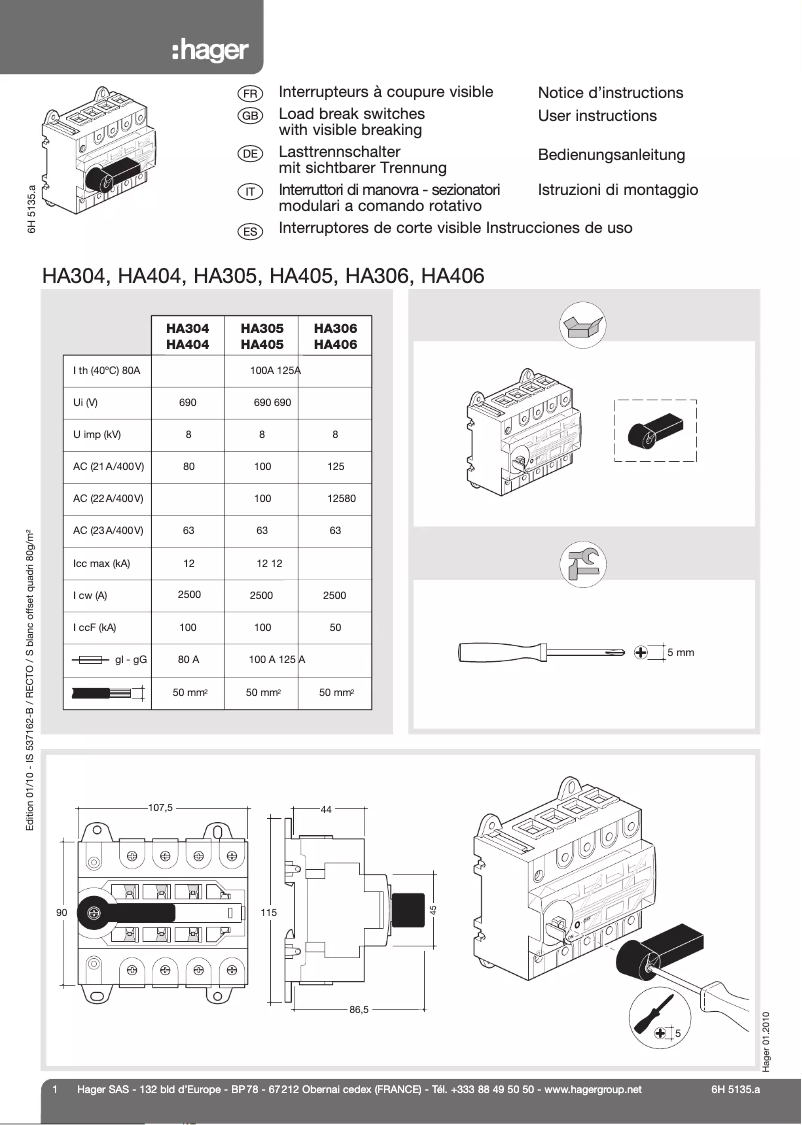 Image de la première page du manuel de l'appareil HA306