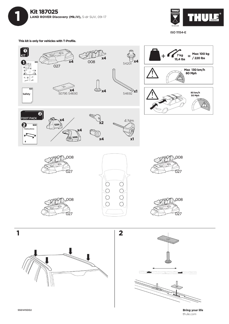 Page 1 de la notice Manuel utilisateur Thule Kit 187025