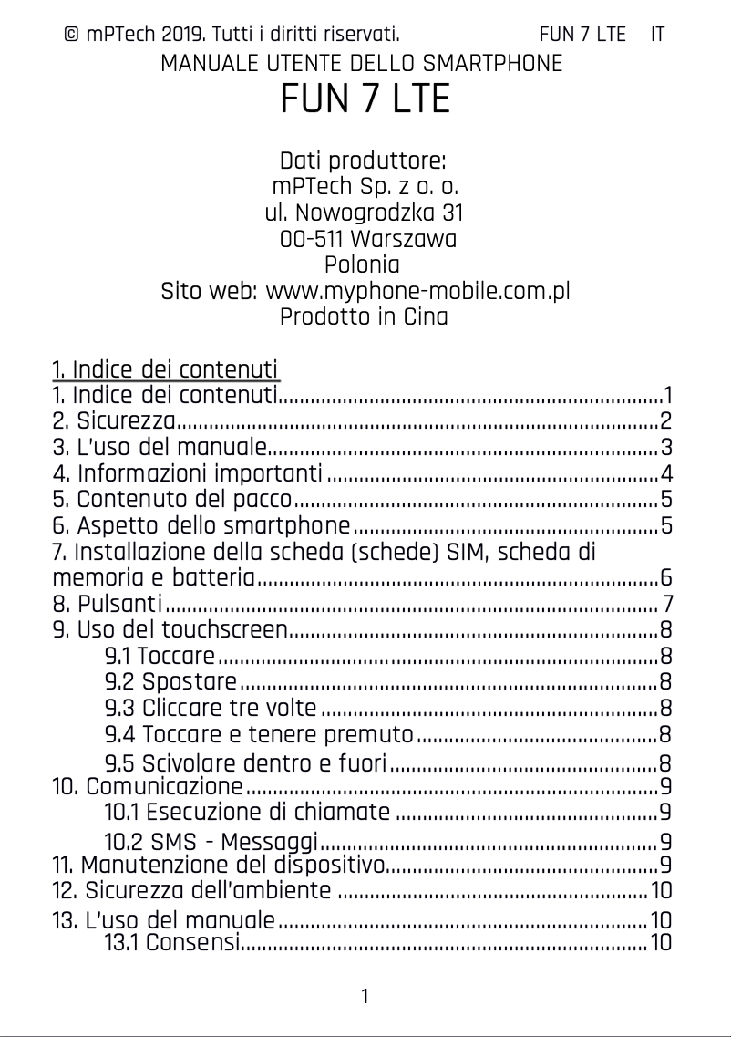 Page 1 de la notice Manuel utilisateur myPhone Fun 7 LTE