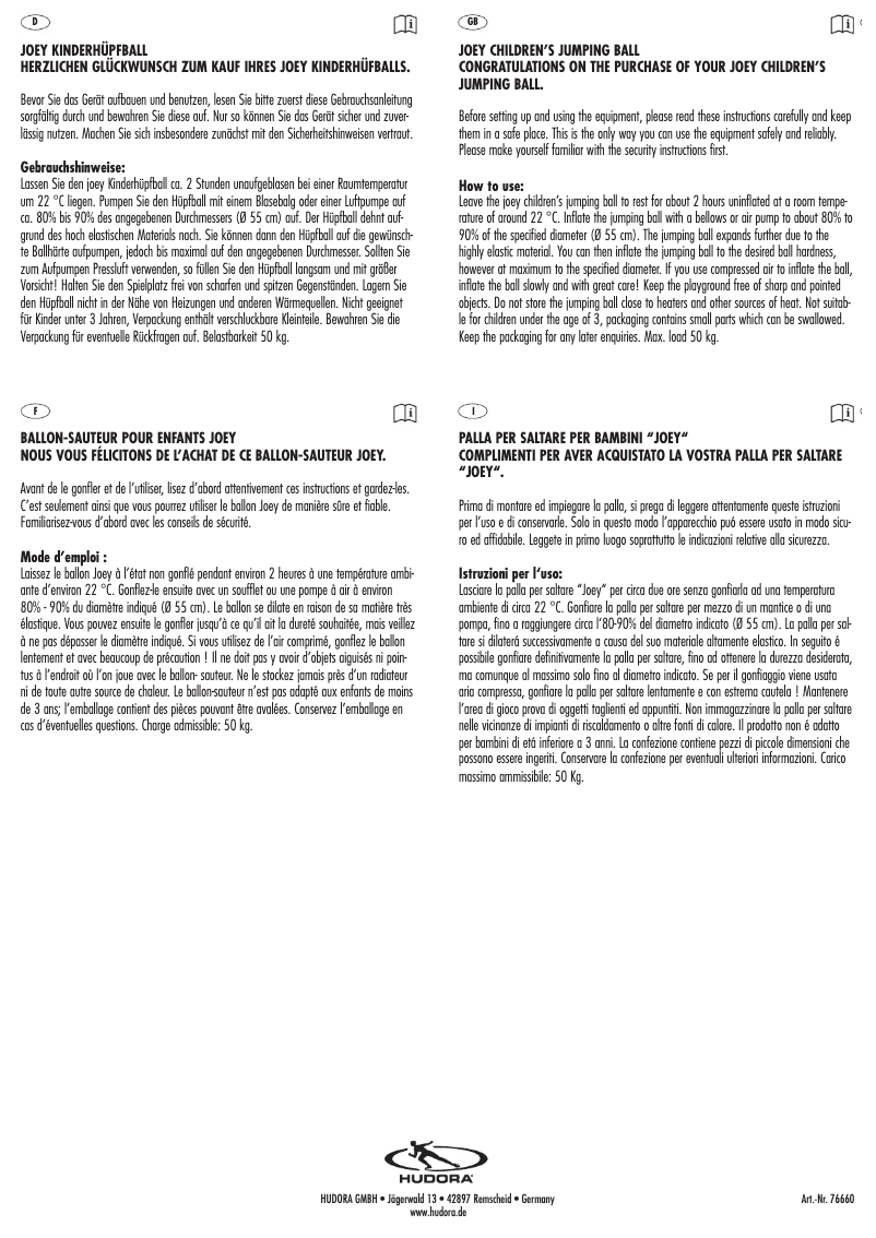 Page 1 de la notice Manuel utilisateur Hudora 76660