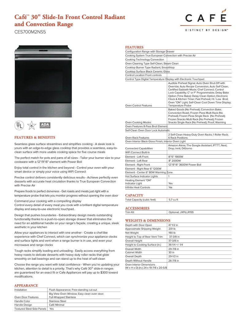 Page n°1 - Fiche technique GE CES700M2NS5