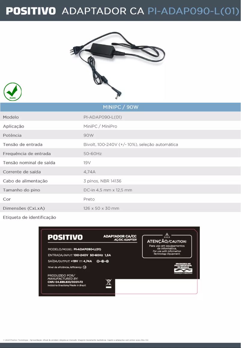 Page 1 de la notice Manuel utilisateur Positivo MiniPro PI-ADAP090-L01