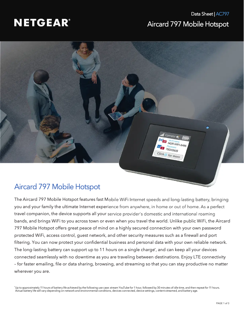 Page 1 de la notice Fiche technique Netgear AirCard 797