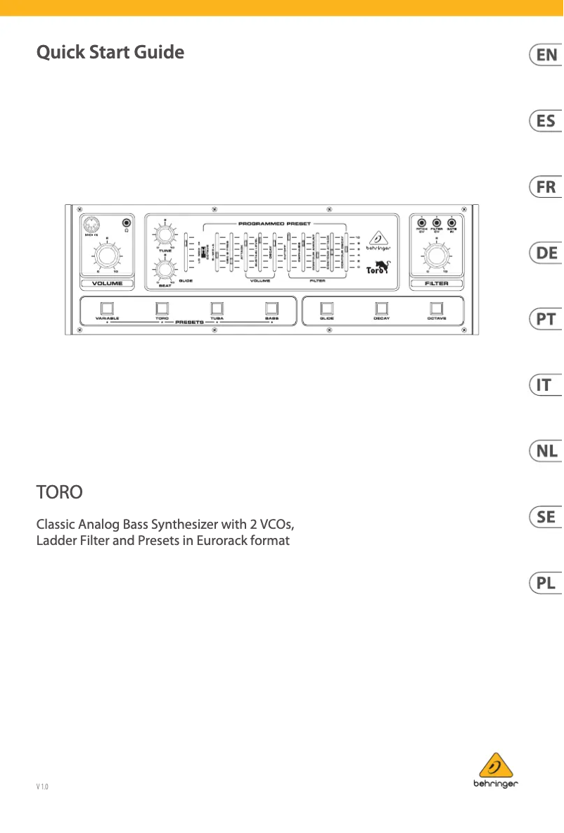 Page 1 de la notice Manuel utilisateur Behringer TORO