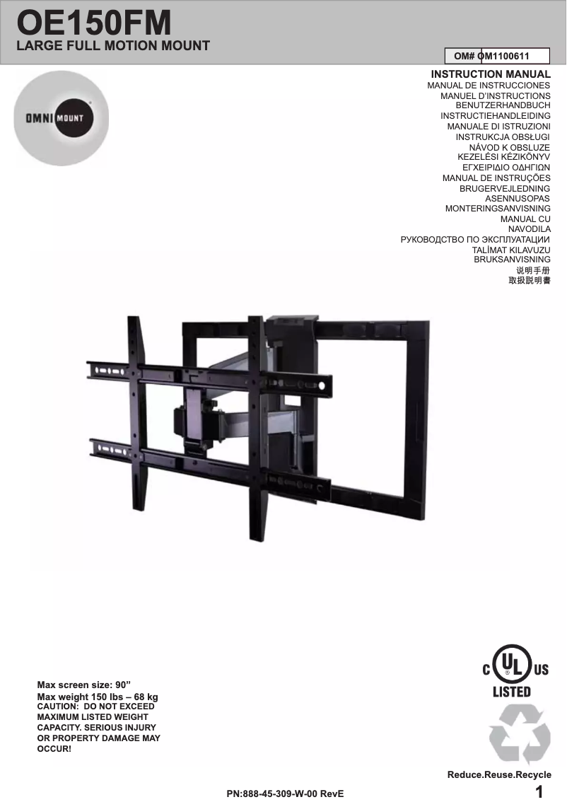 Page n°1 - Manuel utilisateur OmniMount OE150FM