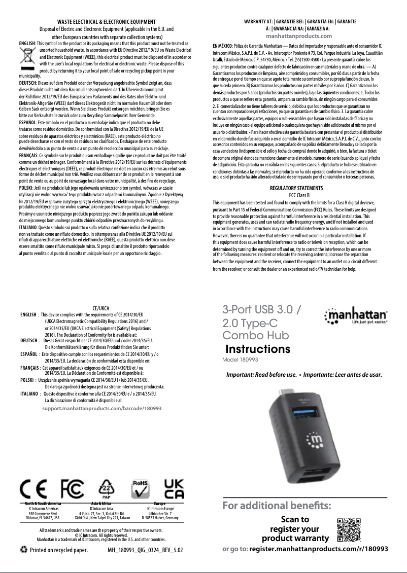 Page 1 de la notice Manuel utilisateur Manhattan 180993