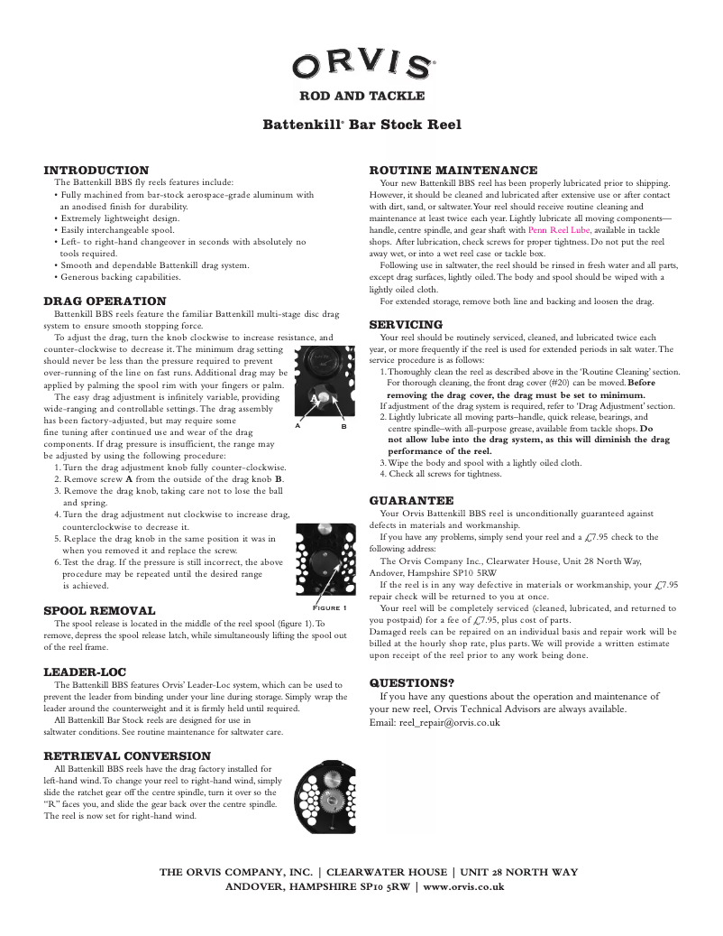 Page 1 de la notice Manuel utilisateur Orvis Battenkill Bar Stock V