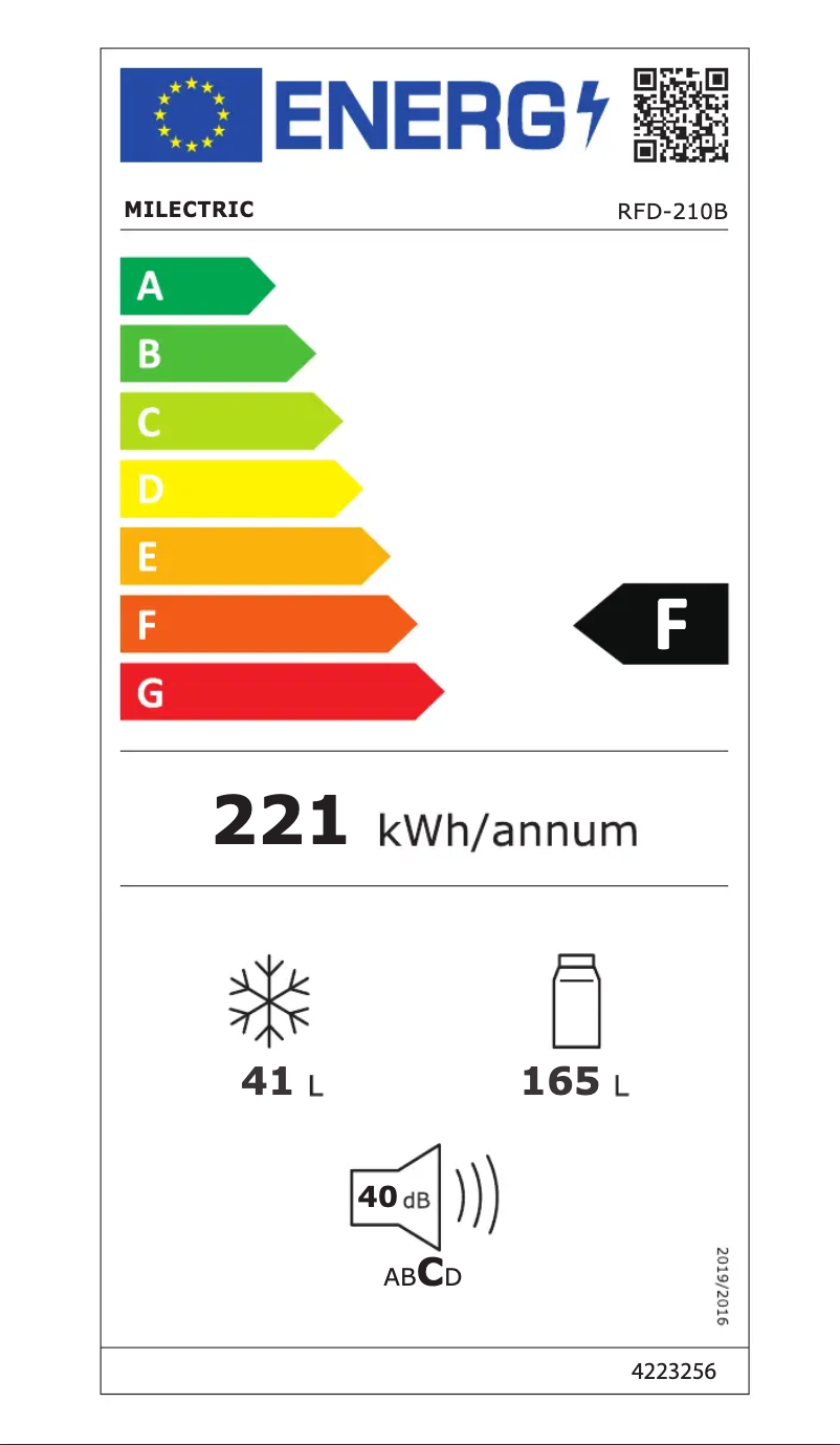 Page 1 de la notice Label énergétique Milectric RFD-210B