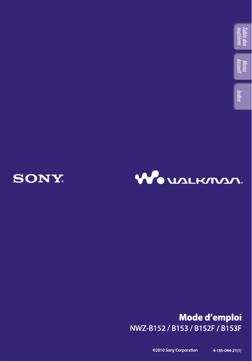 Page n°1 - Manuel utilisateur Sony NWZ-B152F