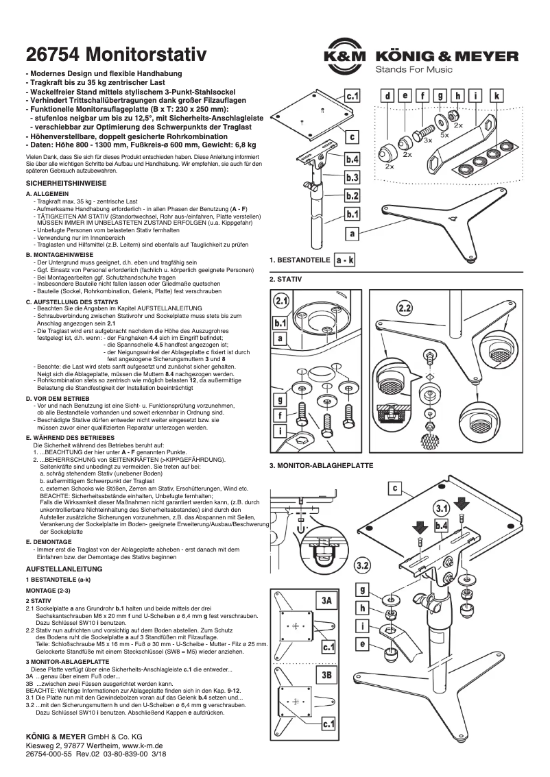 Page 1 de la notice Manuel utilisateur Konig & Meyer 26754