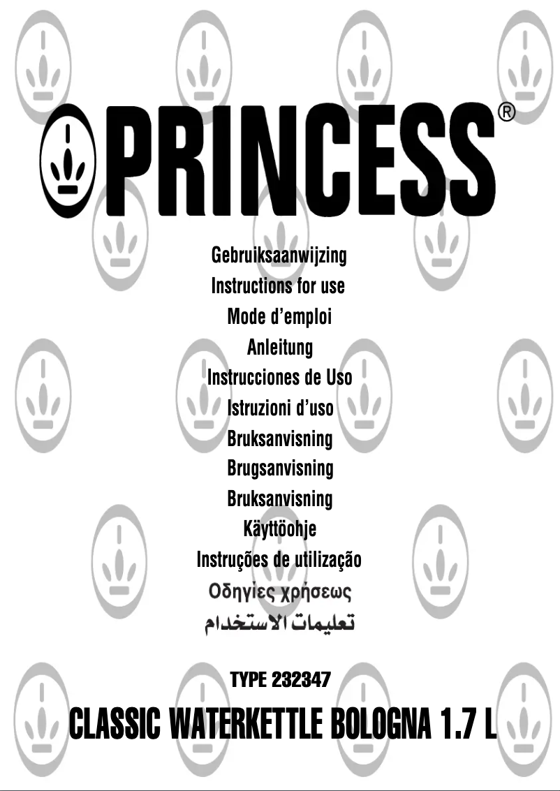 Page 1 de la notice Manuel utilisateur Princess Classic Water Kettle Bologna 232347