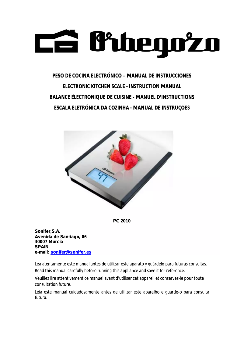 Page 1 de la notice Manuel utilisateur Orbegozo PC 2010