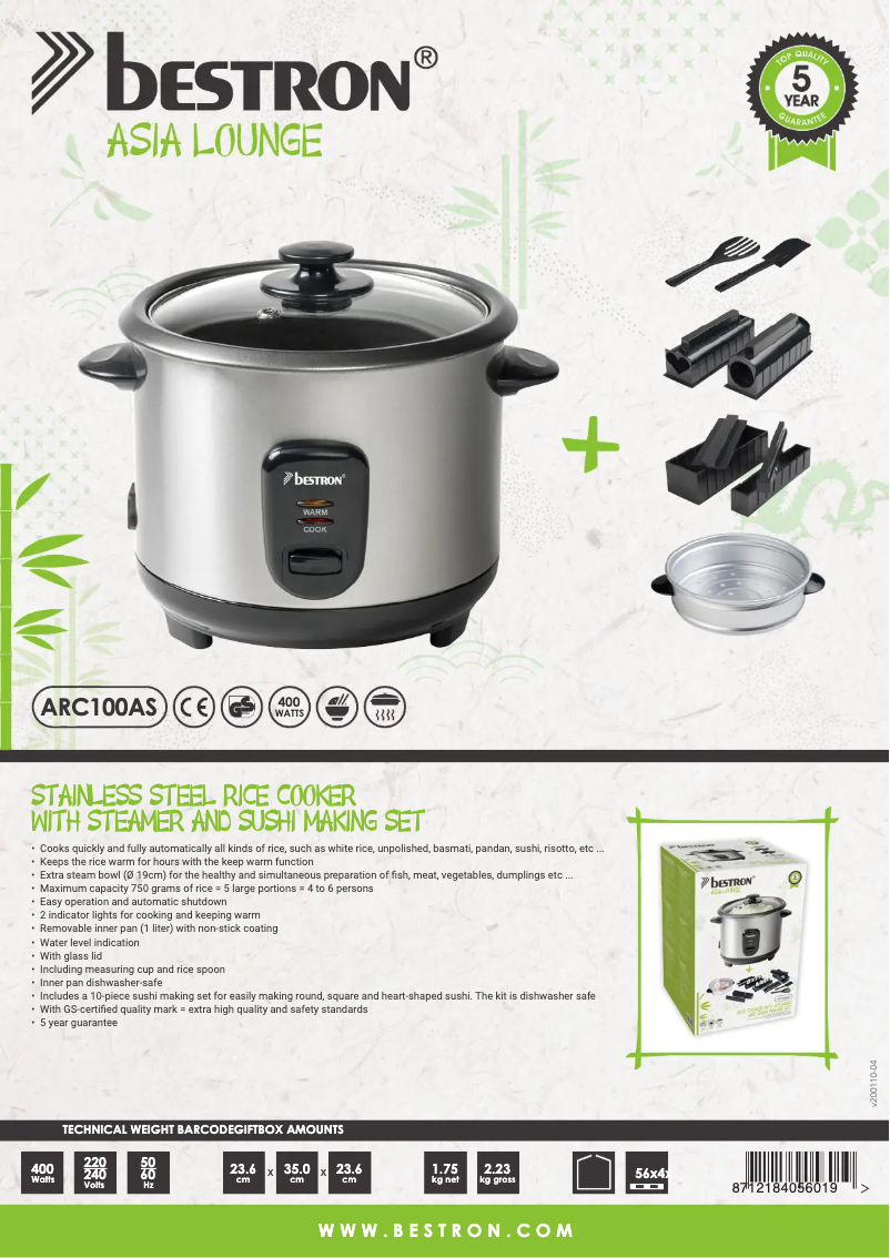 Page 1 of the manual Technical Sheet Bestron ARC100AS