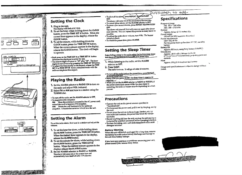 Page n°1 - Manuel utilisateur Sony ICF-C26