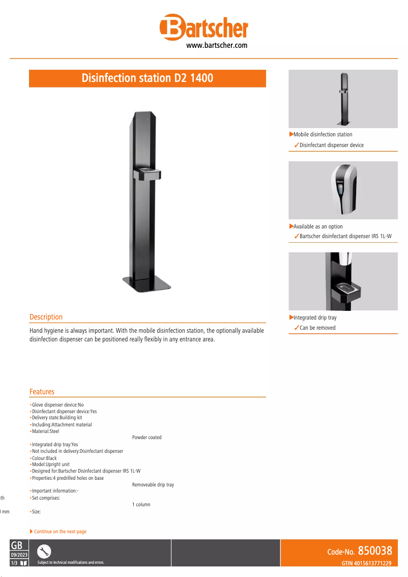 Página 1 del manual Manual de usuario Bartscher D2 1400